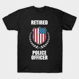 Retired Police Officer Proud Patriotic Officer American Flag T-Shirt